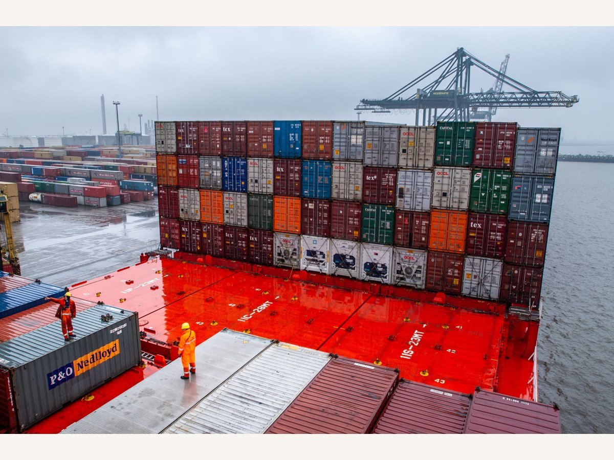 Containers and ship deck viewed from above