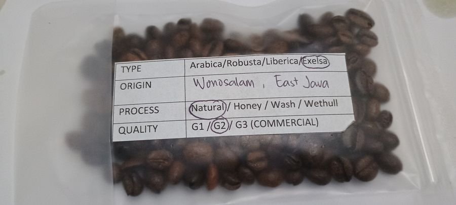February 2026 Manglayang West Java coffee sample with specification label