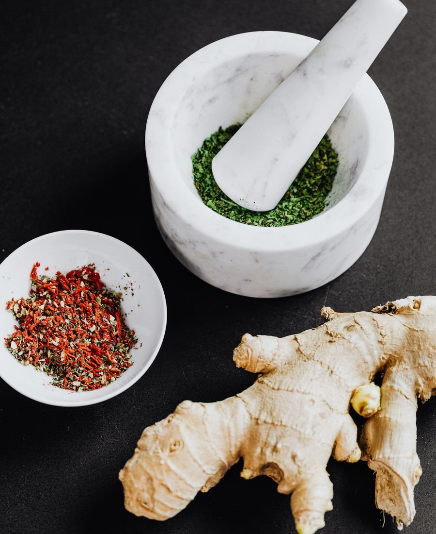 Ginseng with herbal ingredients prepared for a blend