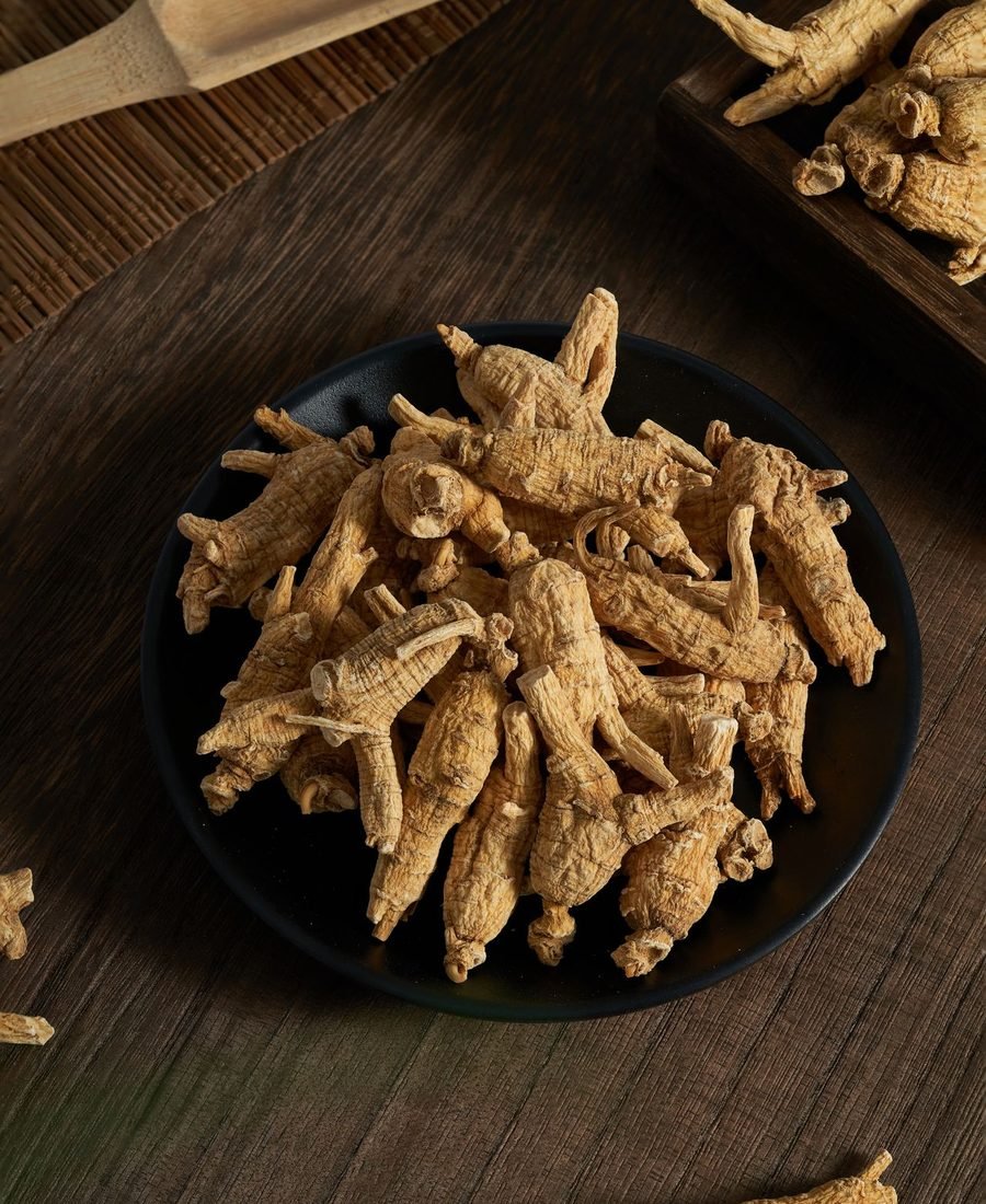 Dried ginseng roots arranged for presentation